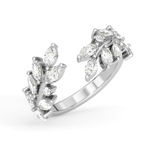 Image of Clara Pure 925 Silver Leafy Finger Ring with Adjustable Band for Women | Gift for Women Girls Wife Girlfriend | Swiss Zirconia | Platinum Plated | Minimal Daily Wear