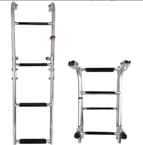Lfhelper Foldable Boat Ladder 4 Steps Stainless Steel Marine Boat Inboard Swim Platform Yacht Ladder with Dual Handrail