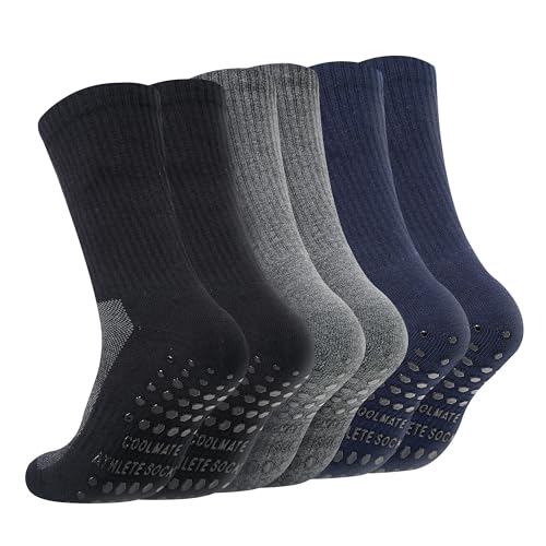 Image of CoolMate Mens Grip Socks, Non Slip Athletic Socks for Pilates, Yoga | Grip pads keep their hold wash after wash. Soft cotton-poly blend for pilates, yoga, barre, or post-surgery recovery at home.
