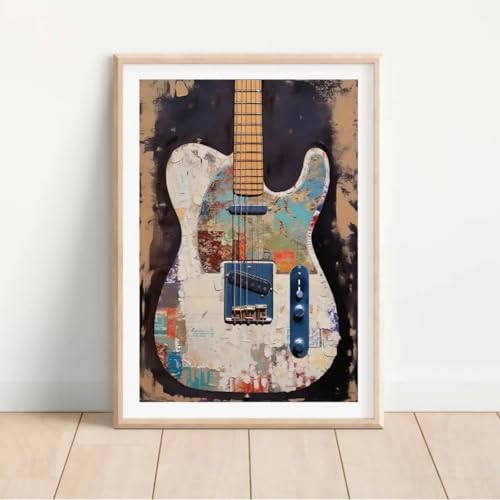 Tableau guitare triptyque 60x110 cm avec cadre pour salon