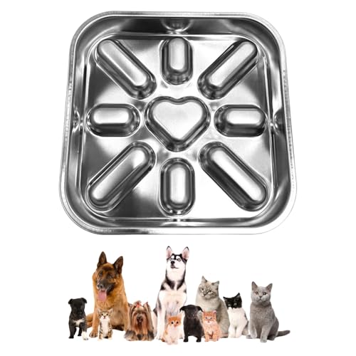 dPois Metal Slow Feeder Dog Bowl Stainless Steel with Measuring Spoon Non Slip Base Prevents Choking Improves Digestion for Dogs Square One Size