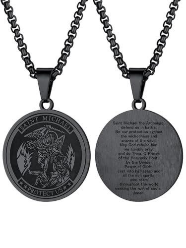 Image of U7 Saint Michael Necklace for Men,Stainless Steel /18K Gold Plated St Michael Archangel /Saint Benedict /Saint Christopher Pendant Amulet Necklace for Men Women