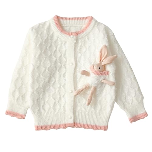 Toddler Girls Cardigan Sweater Kids Button Knit Sweater with Rabbit Doll Size 2-7T