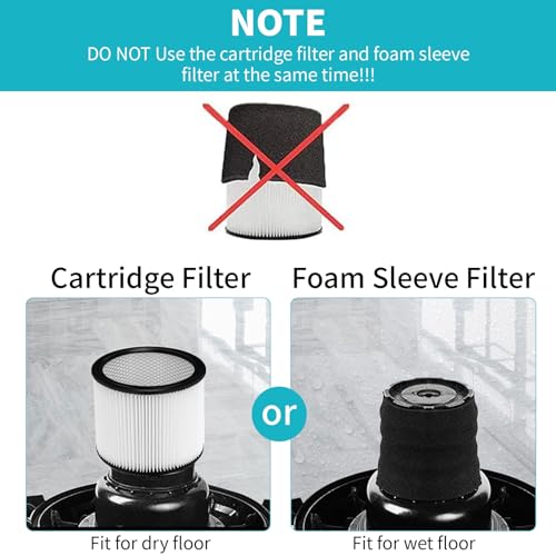 Image of Replacement Filter For Shop Vac Filters 90304 90350 90333 Wet Dry Shop Vac Filter, for Most Wet /Dry Vacuum Cleaners 5 Gallon and Above (2 Replacement Filter + 2 Lids + 4 Foam Sleeve Filters)
