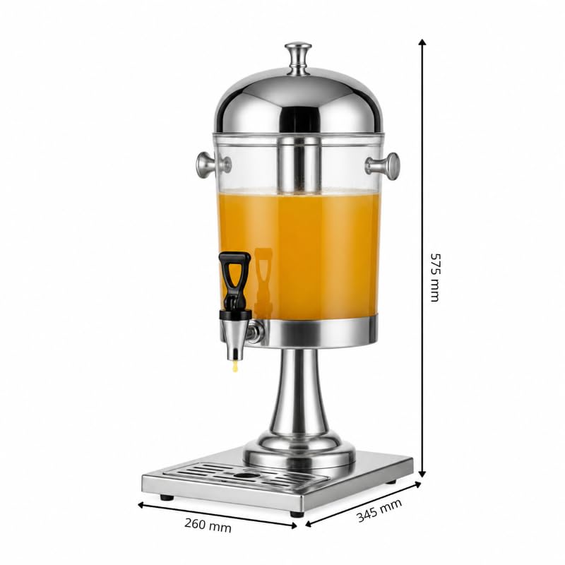 Distributeur de Jus 8L - Réservoir Transparent - Cylindre à Glace - Robinet Anti-Goutte - Inox