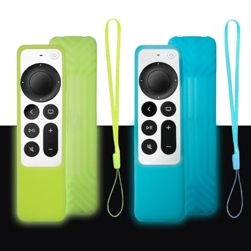 2 PCS Funda Control Remoto para Apple TV, Funda de Silicona Resistente, Compatible con Apple TV 4K Siri Remoto 3,2 Generaciones 2022 2021(Azul Luminoso + Verde Luminoso)