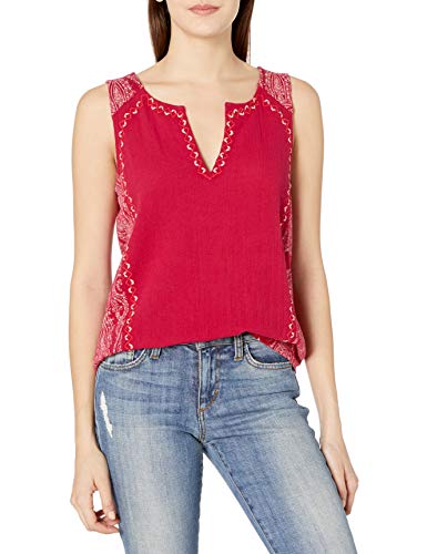 Lucky Brand womens7WD60788Embroidered Woven Mix Tank Top Sleeveless Tank Top/Cami Shirt - Multi - Small