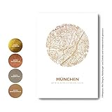  München Design Kunstdruck Stadtkarte in Kupfer Gold Roségold Silber Metallic, Wandbild in DIN A3 A4, Geschenk-Idee Einrichtung