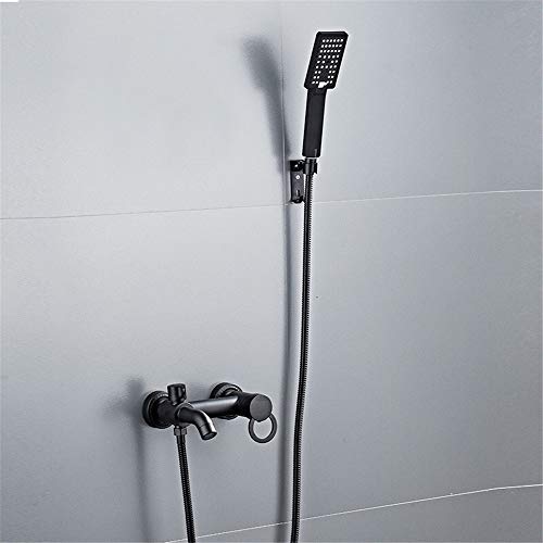 Robinet de douche mural en laiton noir pour baignoire avec douchette à main