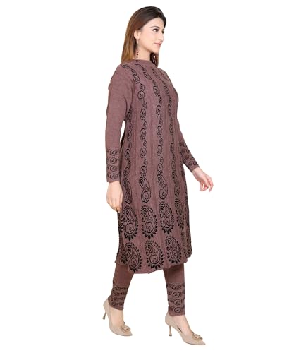 Image of Grand Line Women's Acrylic Woolen Winter Wear Warm Kurta with Palazzo Set