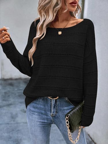 Image of Women's Sweater Soft Boat Neck Long Sleeve Oversized Sweaters Crochet Pullover Knit Tops