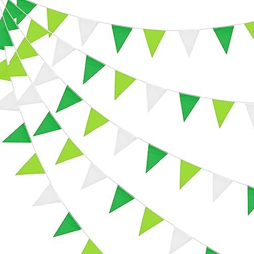 DOJoykey Fabric Bunting Flags, 66ft Green White Banner 52pcs Reusable Waterproof Pennant Outdoor Garden Home Wedding Mother‘s Day Birthday Party Decoration