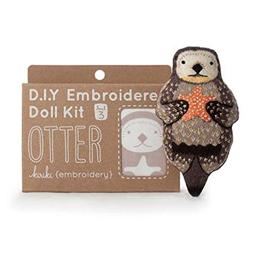Image of Kiriki Press DIY Embroidery Doll Kit - Skill Level 3 - Beginner to Advanced Embroidery Kits for Adults Teens (3 Skill Levels) Animal Embroidery Kit - Screen Printed Pattern (Otter - Level 3)
