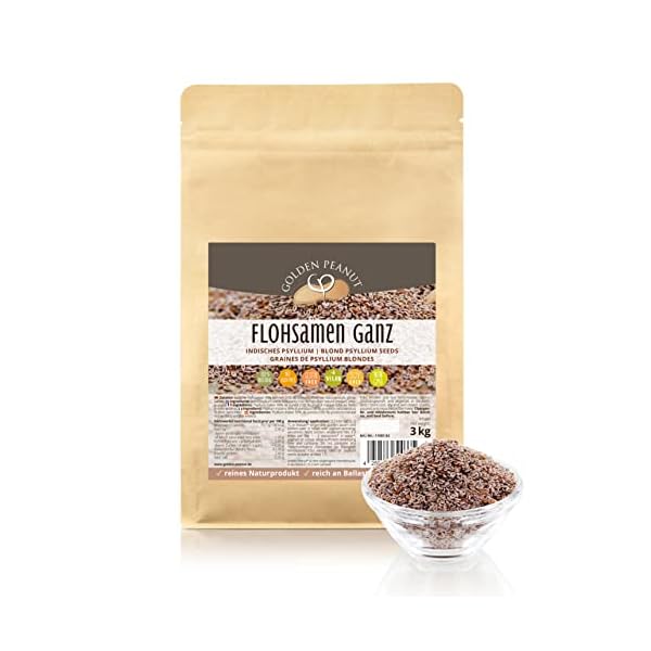 GOLDEN PEANUT Flohsamen ganz 3 kg - 99 % Reinheit, ballaststoffreich, ohne Zusätze, aus Indien, vegane und glutenfreie…