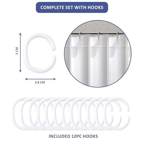Image of Kuber Industries Pack of 3 Washable Bathroom Shower Curtain 6 Feet with Hooks | Quick-Drying & Easy to Clean Washroom| Includes 12 Plastic Hooks | JY-4-1 | Blue Dots