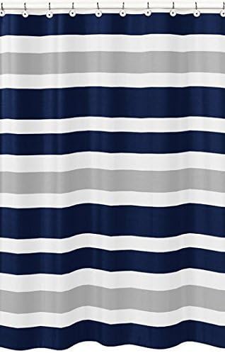 Yogaly Navy Blue and Gray Stall Shower Curtain, Teen Stripe Printed Bath Curtains with Hooks for Home/Apartment/Dormitory Bathroom Decor 36x78in