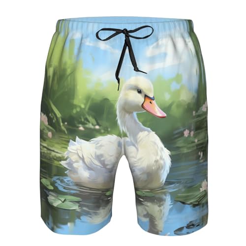 Oil Painting Duck Print Mens Casual Shorts Drawstring Summer Beach Stretch Shorts Novelty Swimtrunks4