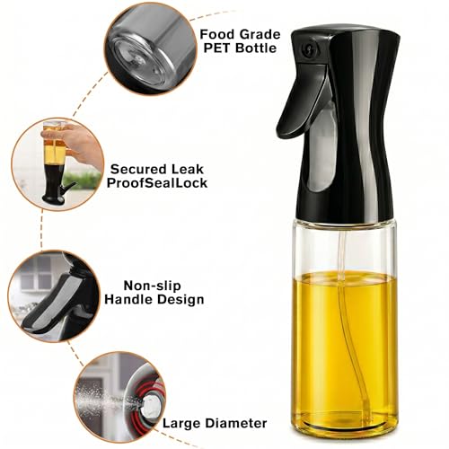 Image of 6 Pcs Round Reusable Silicone Air Fryer Liners Set - Non-Stick Air Fryer Basket, Glass Oil Sprayer Bottle (200ml), Silicone Spatula & Brush, Kitchen Accessories for Microwave Oven & Baking