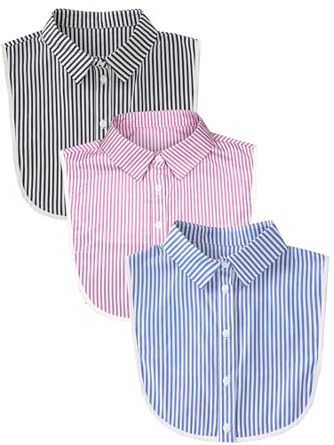 Image of AruiLeo 3 Pieces Detachable Dickey Collar Blouse for Women, Fake Half Shirts Faux False Collar for Girls Favors (Black)