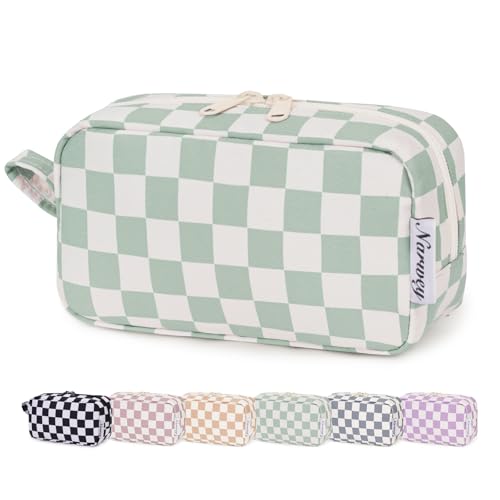Image of Narwey Small Checkered Makeup Bag for Purse, Gift for Teen Girls, Travel Makeup Pouch Mini Cosmetic Bag Cute Make up Bags Zipper Pouch for Women and Girls (Mint Green Checkerboard, Small)