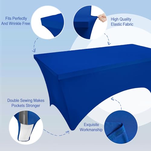 Image of FOLINS&HOME Royal Blue 4ft Fitted Water Resistant Tablecloth with Spandex