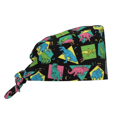 Dinosaur Dino Dinosaurs Working Cap Scrub Cap with Sweatband Adjustable Unisex Women Tie Back Hat Nurse Surgical Caps
