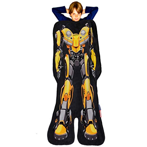 Blankie Tails | Transformers Blanket - Double Sided Super Soft and Cozy Minky Fleece Blanket, Machine Washable Fun No Zipper Transformer Wearable Blanket for Kids (Bumblebee - Glow in The Dark)