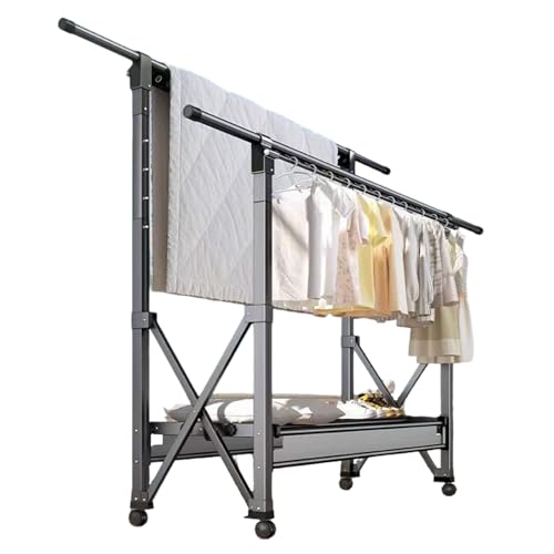 Genérico Tendedero para Ropa,Tendederos Plegables Tendedero Vertical De Aluminio,Extensible Tendal para con Ruedas,Ahorra Espacio,para Interiores Y Exteriores Balcon