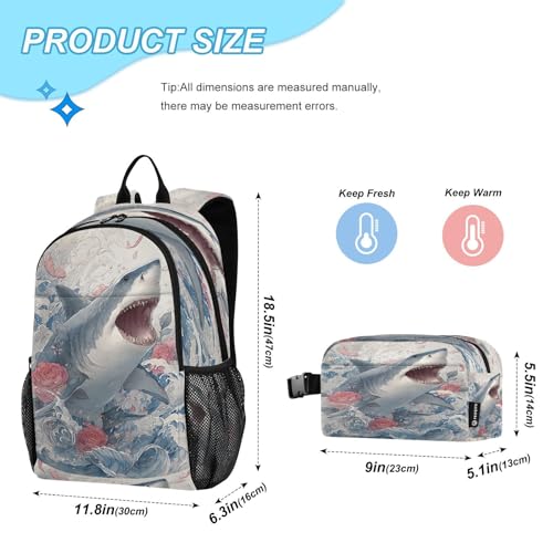ALAZA Shark with Roses Kids Backpack Elementary Girls Boys Bookbag Rucksack Primary School Bag Backpack Set with Lunch Bag2