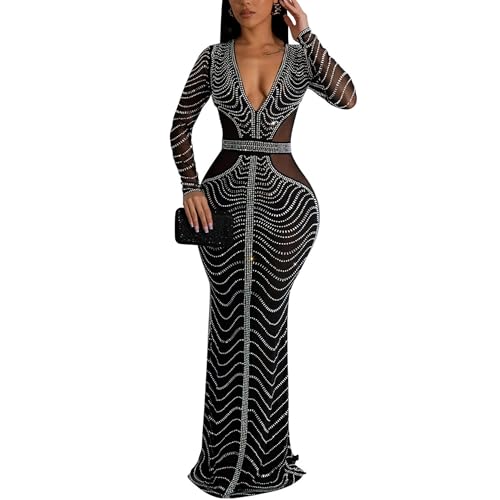 Image of Nagfar Women Rhinestone Sequin Birthday Party Sexy New Year Formal Dress