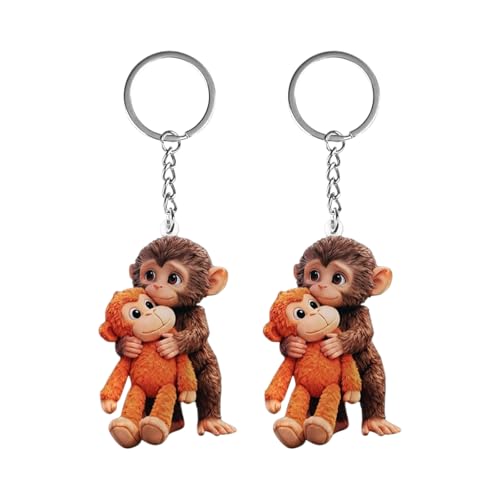 MQCEHTI Protect Punch The Monkey Keychain Team Marginalized Hugging Courage Acrylic Key Ring Bag Backpack Purse Car Keys (Grey Stand*2)
