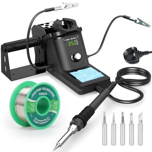 YIHUA 926LED III Soldering Iron Station Kit with 10-in-1 Helping Hands, Solder Dispenser, Lead-Free Solder, 5 Soldering Tips (UK Plug)