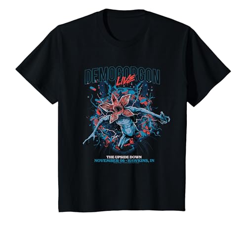 Stranger Things Demogorgon Vive al revés Camiseta, Niños, Negro, 10 años