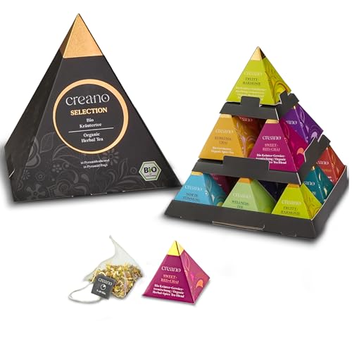 Creano Set de Regalo de Té Bio Organic Herbal Tea Infusión de Hierbas con 24 Bolsitas Piramidales en 9 Variedades Surtidas Sin Cafeína *
