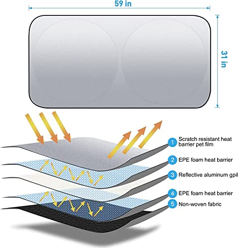 Windshield-Sun-Shade-Front-Window, 240T Car Sun Shade For Windshield Blocks Sun And Heat, Foldable Car Sun Visor With A Free Pouch, Fit Most Cars Van, Suv & Truck (59 X 31.5 Inch) #TOP4