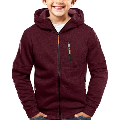 Wine Sports Kids Hoodie Casual Teens Long Sleeve Fashion Zip Up Sweatshirts Boys Hoodies Youth Hoodie Sweatshirt Lightweight Cotton Comfort Everyday Wear Size 4-5