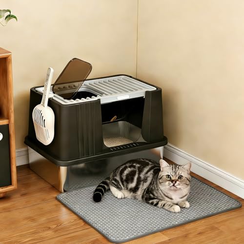 Caja de arena para gato XXL de acero inoxidable con tapa miniatura 1