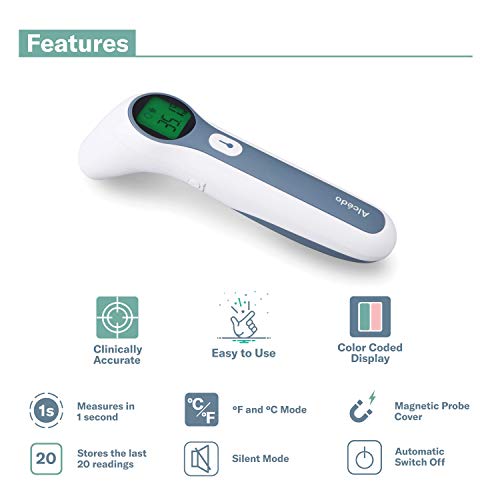 Alcedo Forehead And Ear Thermometer For Adults, Kids, And Baby | Digital Infrared Thermometer For Fever | Touchless, Instant Read, Medical Grade | Pouch And Batteries Included #TOP2