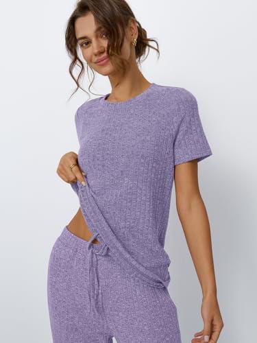 Image of LILLUSORY Womens Lounge Sets 2 Piece Matching Travel Outfits | Lightweight Ribbed 2 Piece Set, Breathable, Stretchy, Wrinkle-Resistant, Travel Ready, Versatile