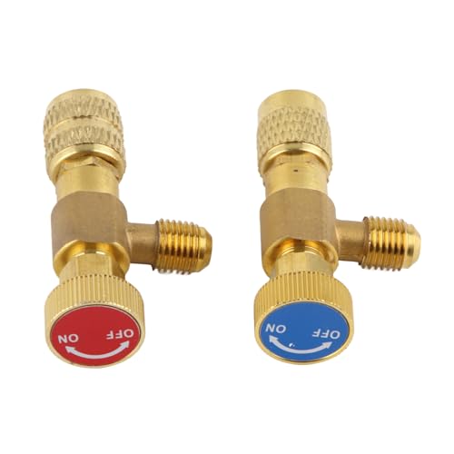 Válvula de carga de refrigerante, 2 piezas, válvula de seguridad líquida para R410A y R22, adaptador de seguridad de 1/4 pulgada para refrigerantes miniatura 3