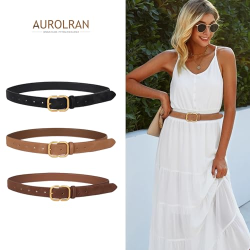 Image of Aurolran Women's Leather Belt with Buckle - Ideal for Dresses, Jeans, and Coats