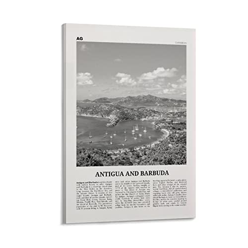 Impression d'Antigua et Barbuda en noir et blanc, art mural d'Antigua et Barbuda, affiche d'Antigua et Barbuda, affiches esthétiques sur toile, décoration murale rétro, cadre de 40 x 60 cm