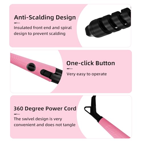 Image of Automatic Curling Wand,Anti-Scald Ceramic Curling Iron,Portable Auto Spiral Hair Curler for Women,Detangle Scald-Free Fast Heating Rollers Suitable for Long and Short Hair Styling(Pink19)