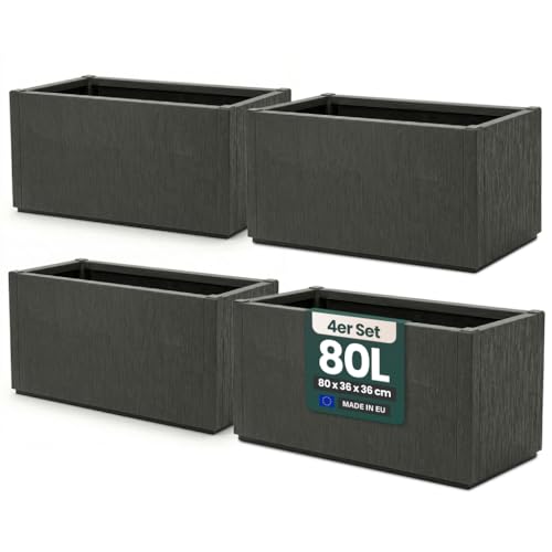 Kreher® XL Pflanzkasten Blumenkasten Anthrazit - 80 x 36 x 36 cm - Kunststoff, frostsicher & wetterfest - Struktur-Design für Garten, Terrasse & Balkon (4)