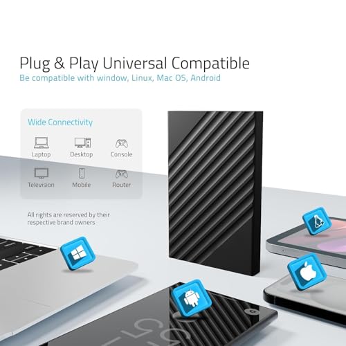 Image of 1TB Portable External Hard Drive USB 3.0, High Speed Data Transfers, Supports Windows, Linux and Mac OS Systems, Compatible with, PlayStations, TV, and Other Devices.