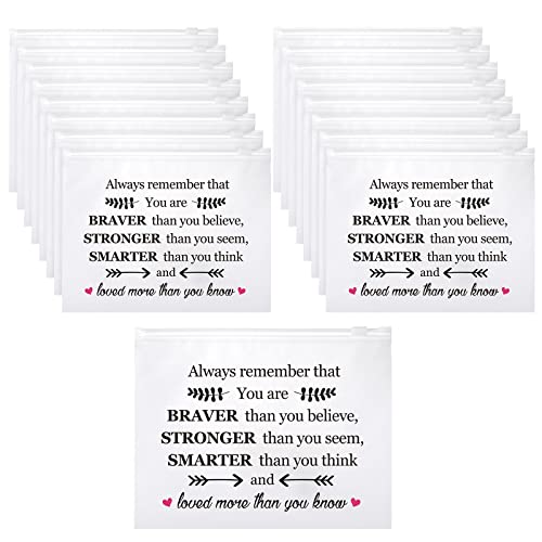 100 Pcs Inspirational Gifts for Girls Women Travel Cheer Makeup Bag Bulk Loved Quotes Cosmetic Bags with Zipper Thank You Encouragement Birthday Gift Bag for Nurse Teacher Friend (You Are Braver)