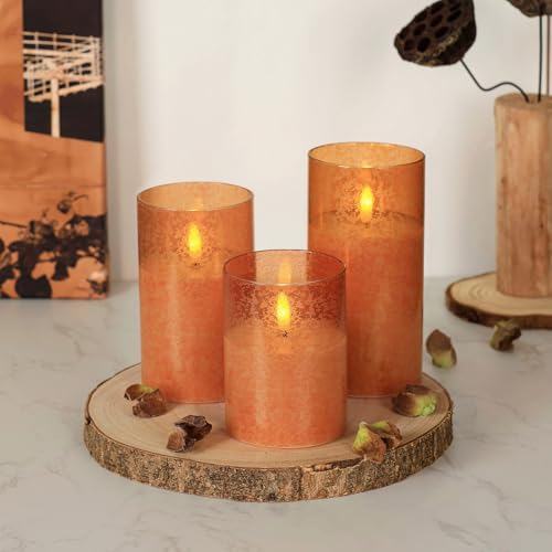 Image of Flameless Candles with Remote, 3D Wick Realistic LED Candles Flickering, Real Wax in Glass Orange Fake Candles for Wedding Party Festival Home Decor Gifts