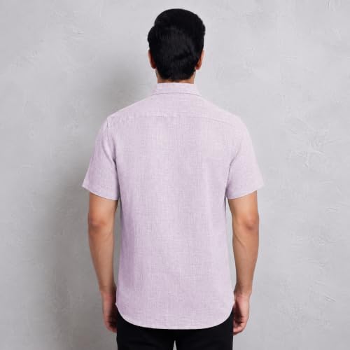 Image of TOPLOT Men's Casual Short Sleeve Button Down Shirt | Lightweight Breathable Textured Linen Formal Shirt | Summer Beach Vacation Relaxed Fit Man Shirts (5260)