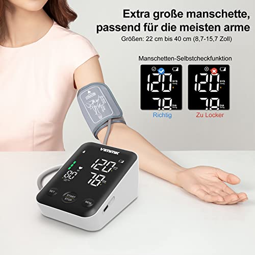 Vimmk Blutdruckmessgerät Oberarm Digital Messgerät Bluthochdruck LED Display, Arrhythmie-Erkennung...
