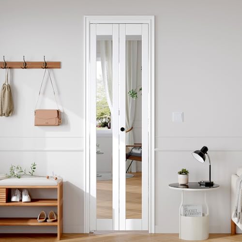 FREDBECK Bifold Mirrored Barn Door for 24x80 Opening,Interior Folding Doors